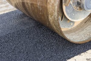 Detail of road roller during asphalt patching works